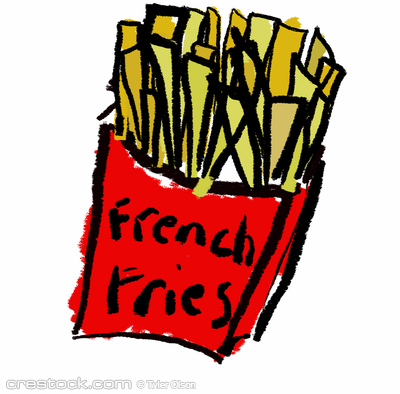 A childlike drawing of a box of french fries